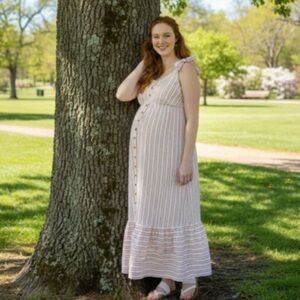 Maternity Sonoma Goods For Life® Knot Shoulder Stripe Maxi Dress Size 12…